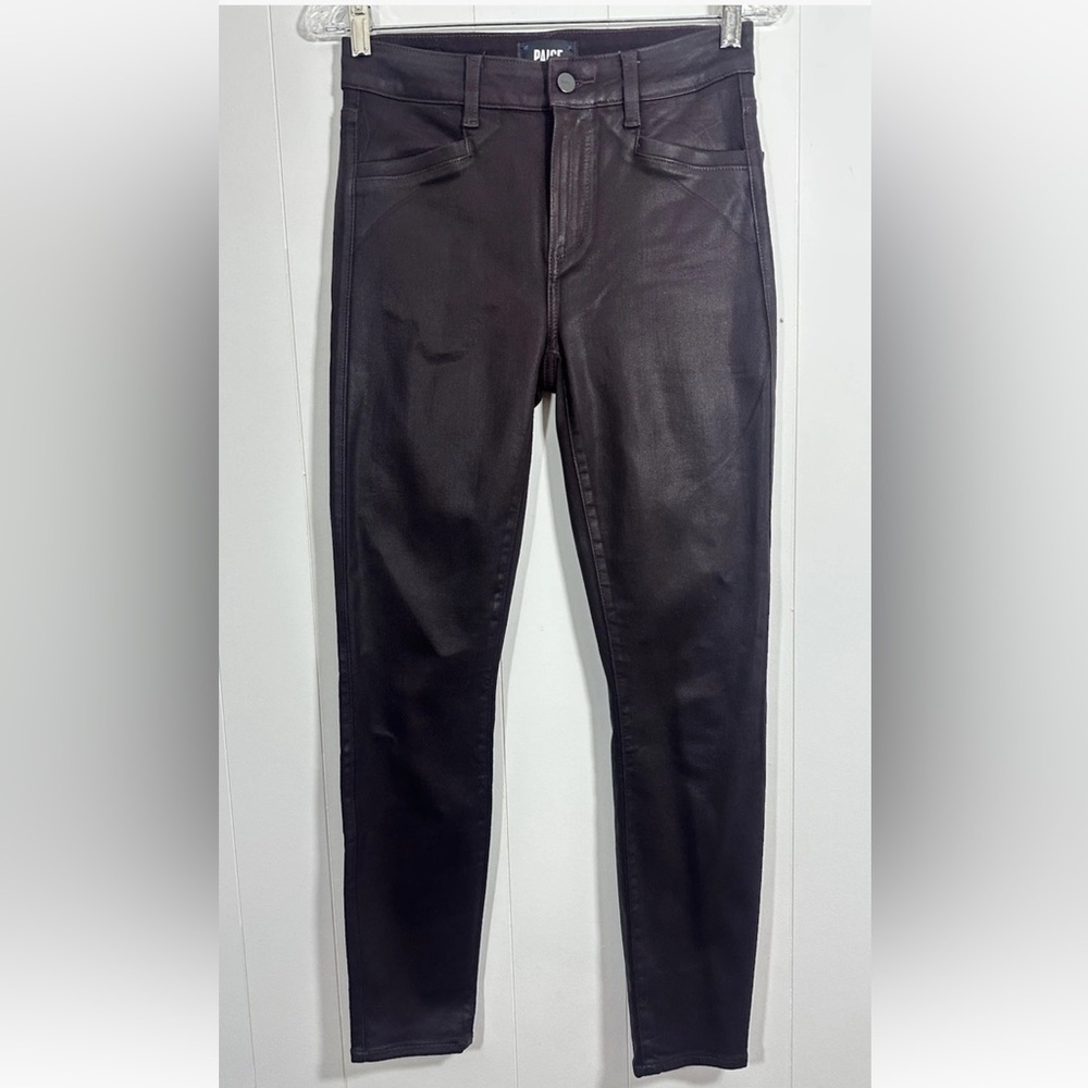 Paige Womens Hoxton Ankle Maroon Skinny Coated Pants Size 26 Stretch